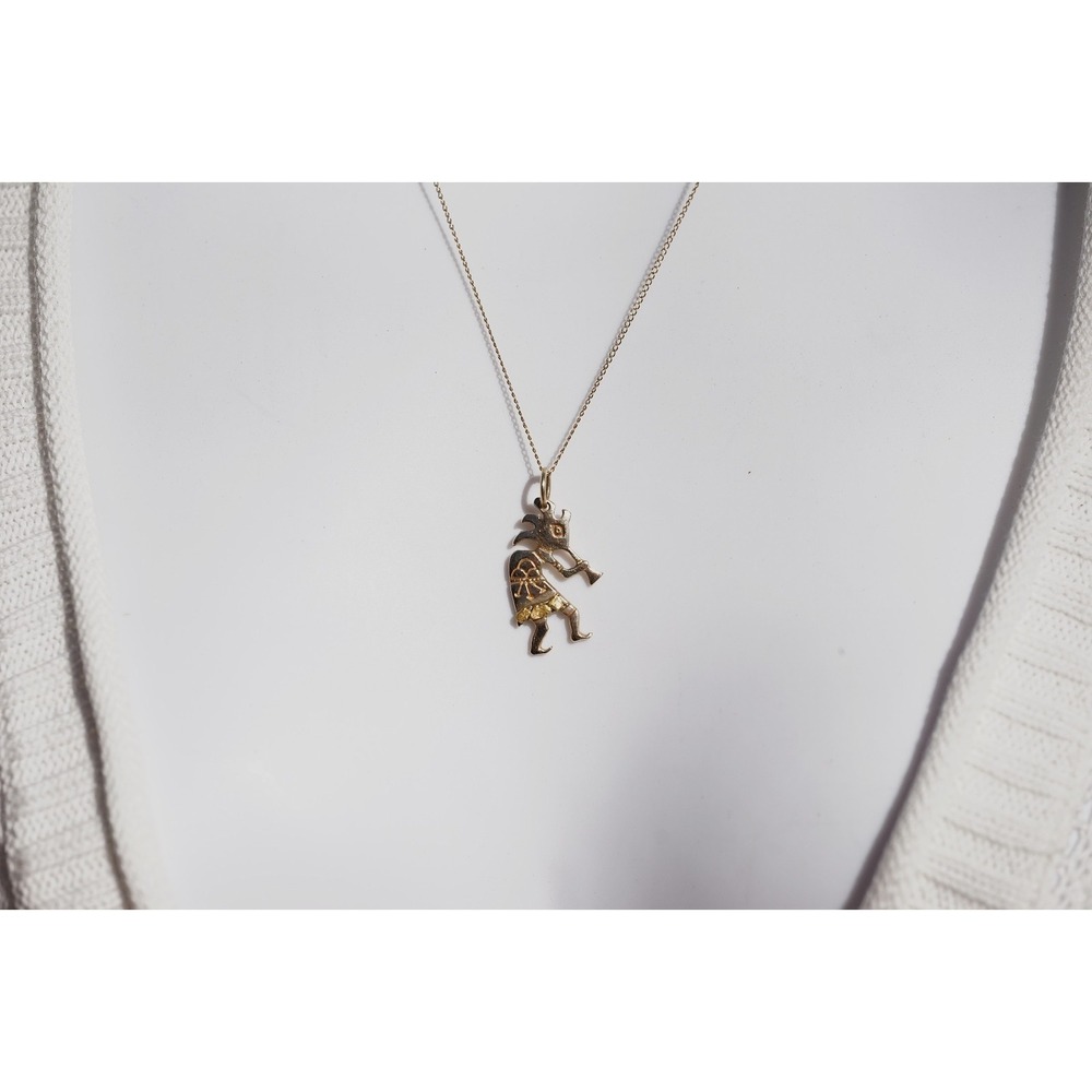 Lee Epperson LEE Cherokee 14k Solid Yellow Gold Nugget Accents Kokopelli Pendant - Picture 8 of 9